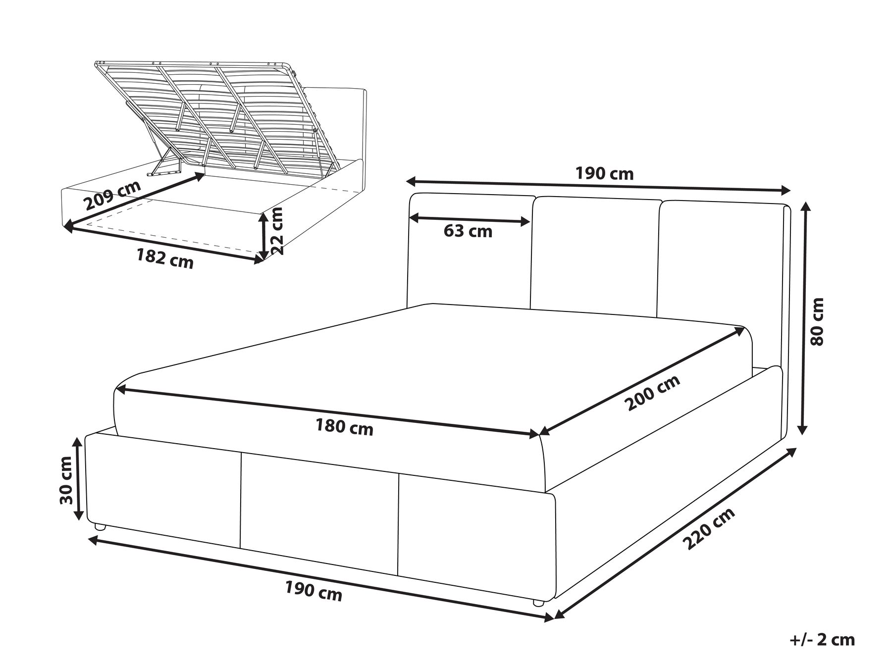 Ottoman Bed BOUSSE Velvet Light Grey 180 x 200 cm (EU Super King)_862647