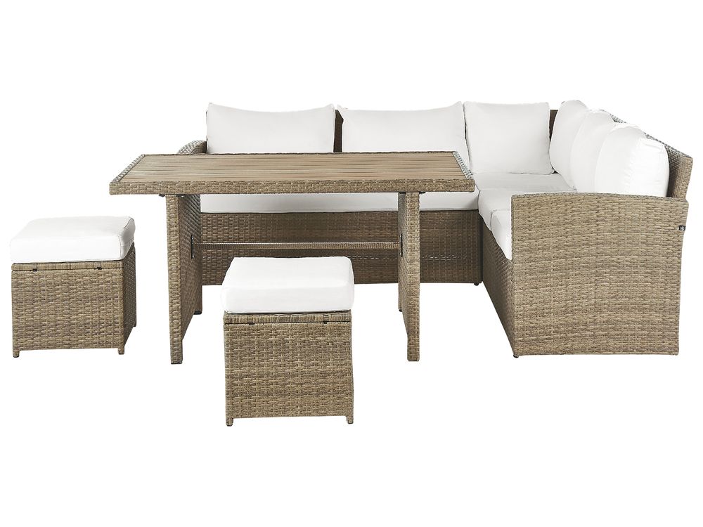 Set salotto da giardino con tavolo e pouf 5 posti BARDI con cuscini Rattan sintetico (PE) Marrone