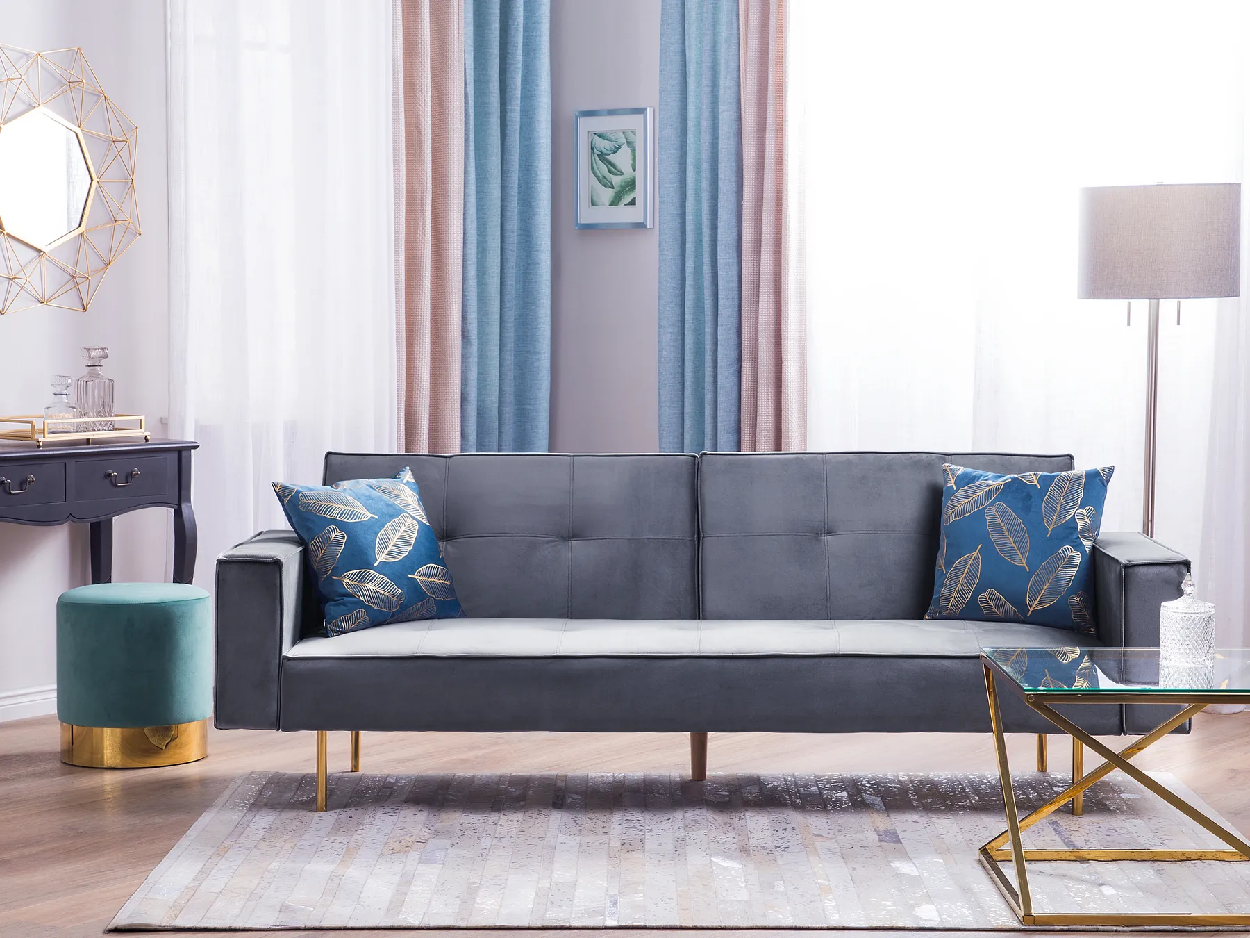 Sofa Bed 3 Seater VISNES Velvet Grey_726284