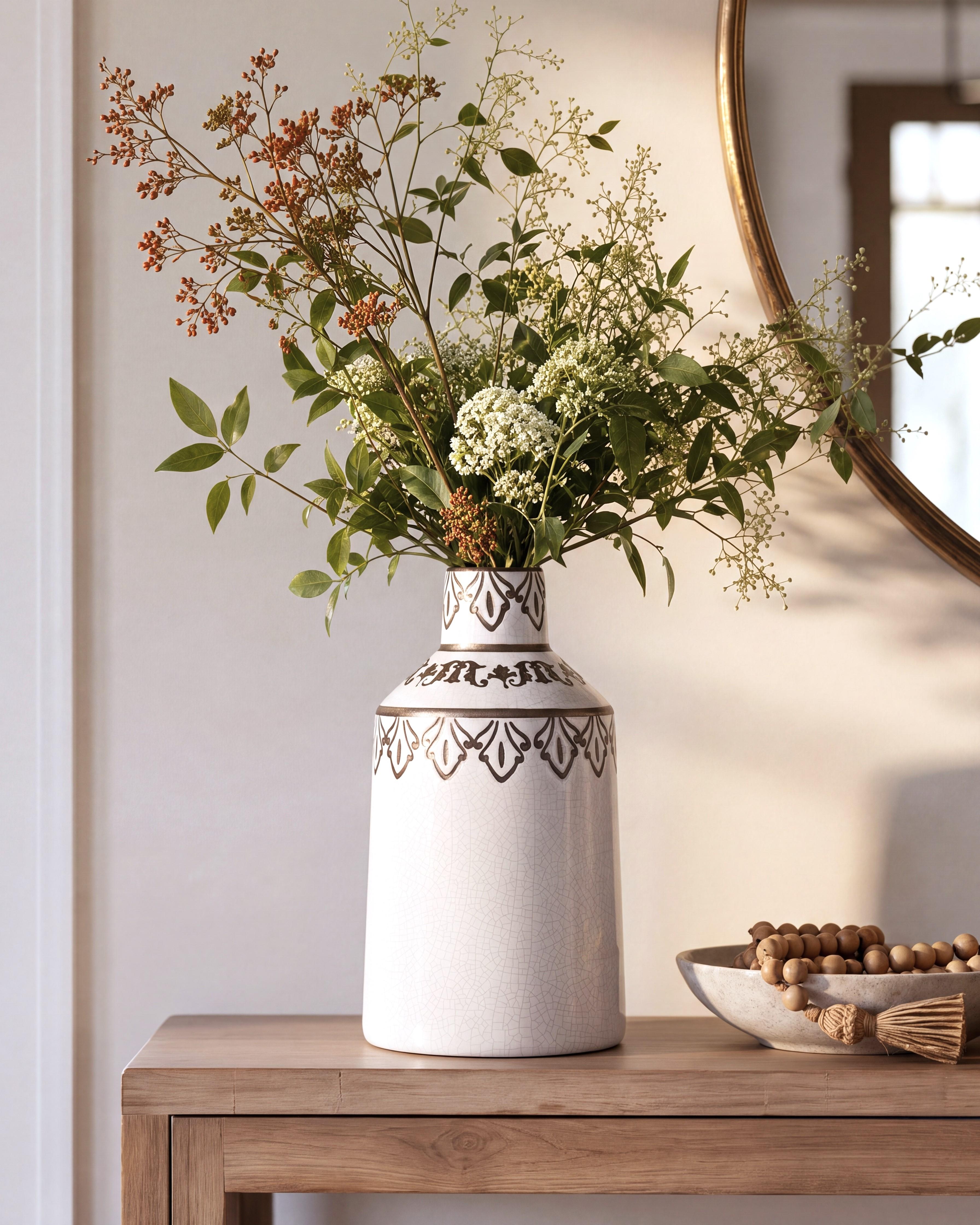 Flower Vase AMISOS 25 cm Stoneware White