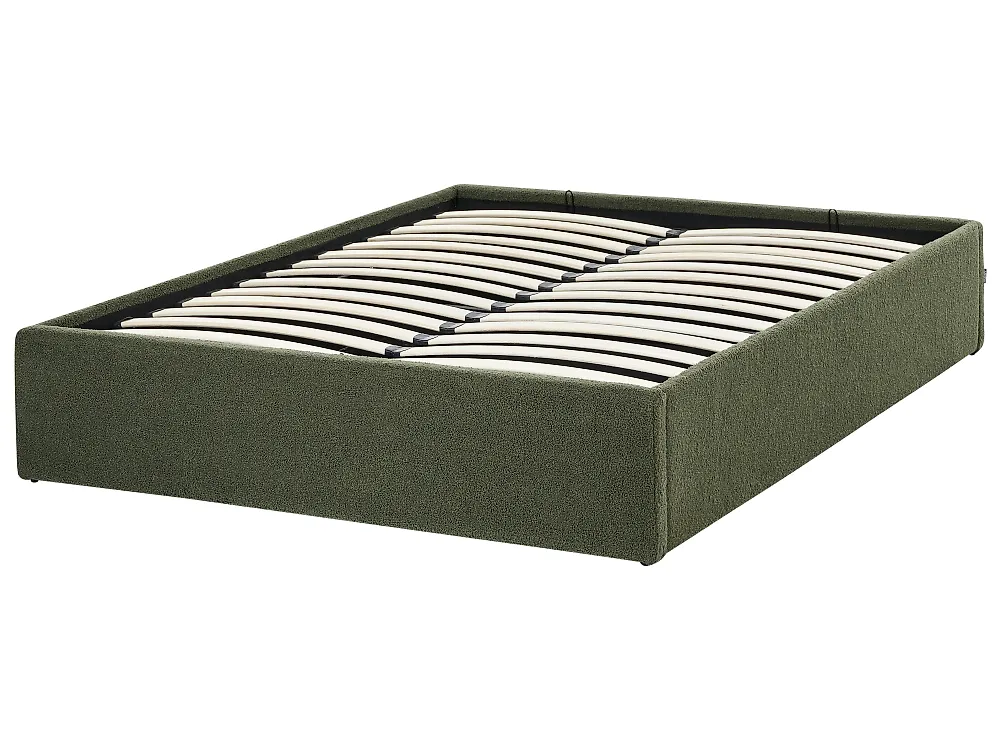 Bett mit Stauraum ohne Kopfteil DINAN Bouclé Dunkelgrün 120 x 200 cm_1188251