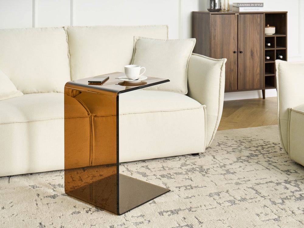 Side Table LOURDES Tempered Glass Brown