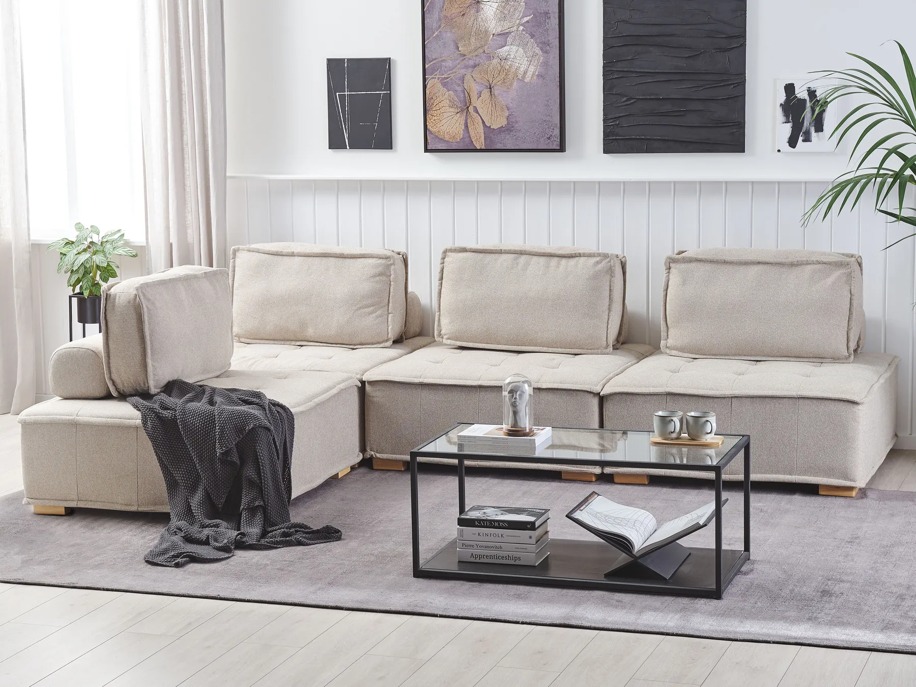 Modular Corner Sofa 4 Seater TIBRO Fabric Light Beige Right Hand_825658
