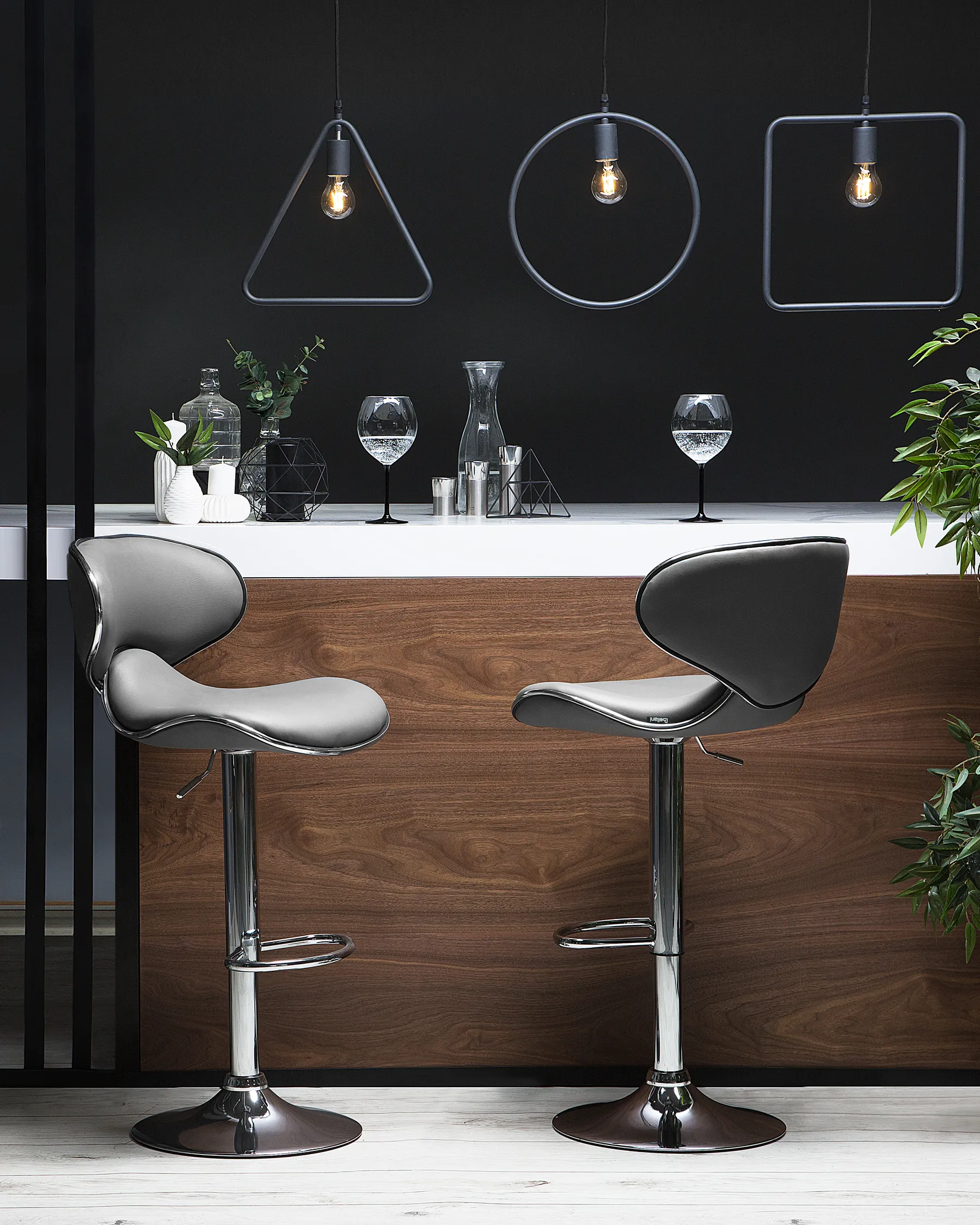 Set of 2 Bar Chairs CONWAY Swivel Faux Leather Grey_743462