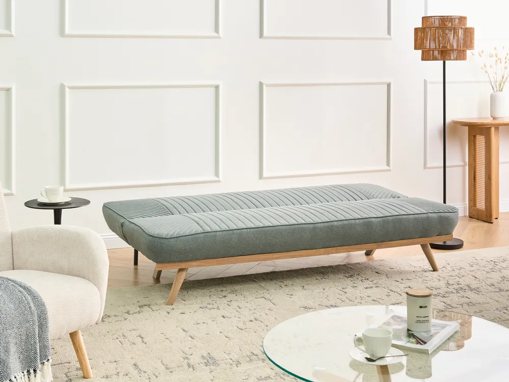 Sofa Bed 2 Seater KALFAFEL Fabric Green_1009367
