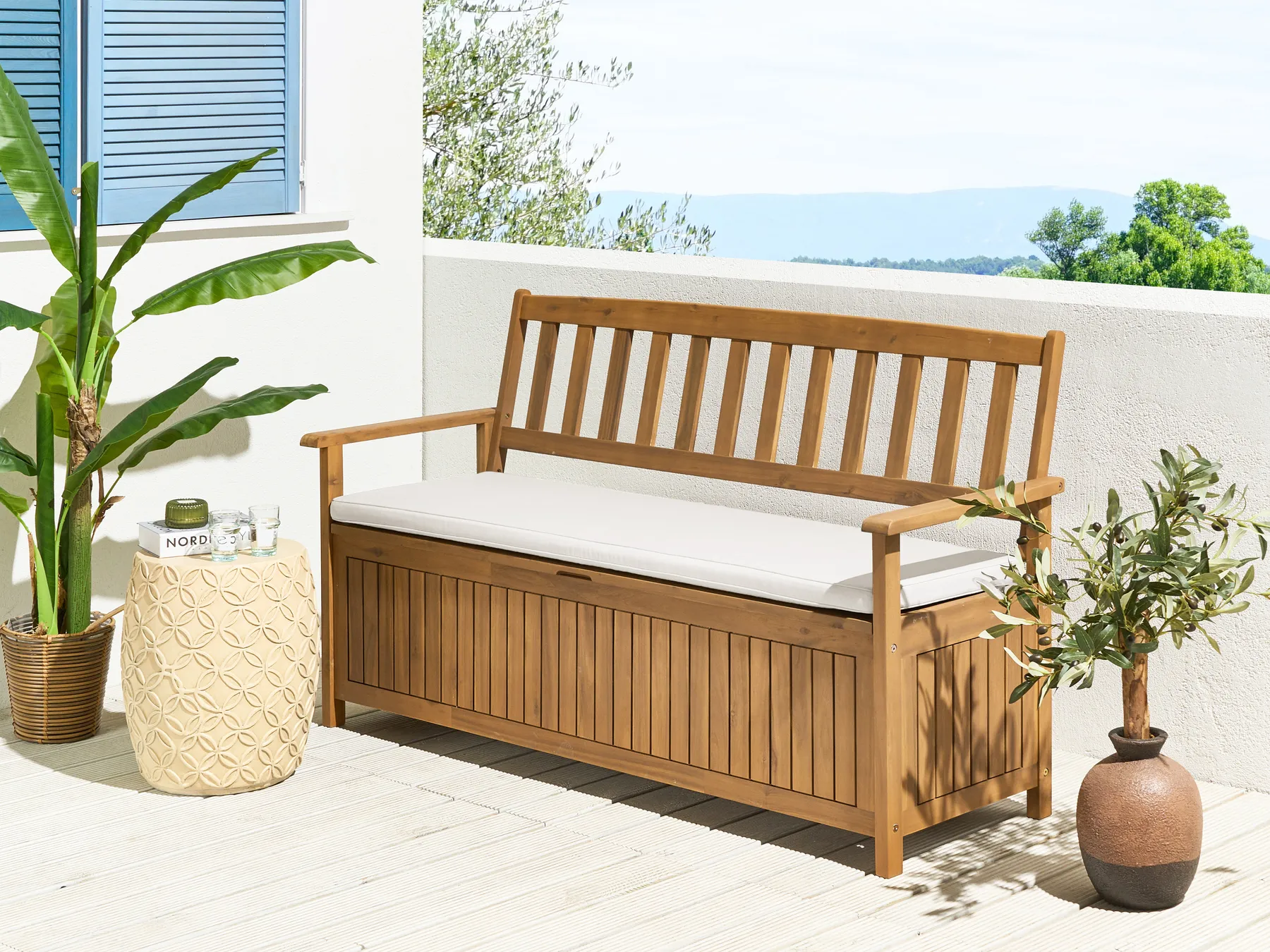 Garden Bench with Cushion SOVANA 160 cm Acacia Wood Off-White_1066156