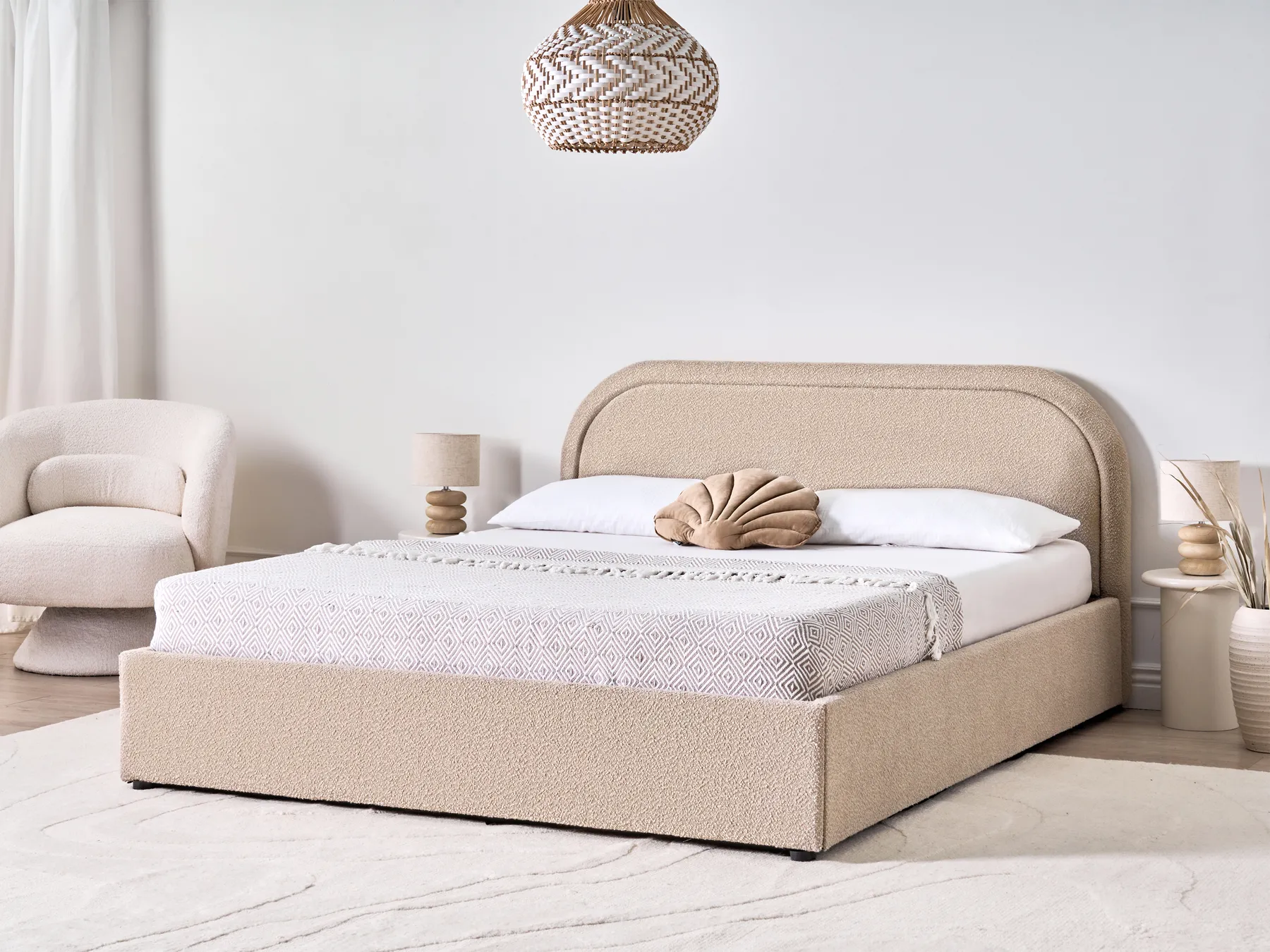 Ottoman Bed QUILLIEN Boucle Beige 160 x 200 cm (EU King Size)_989898