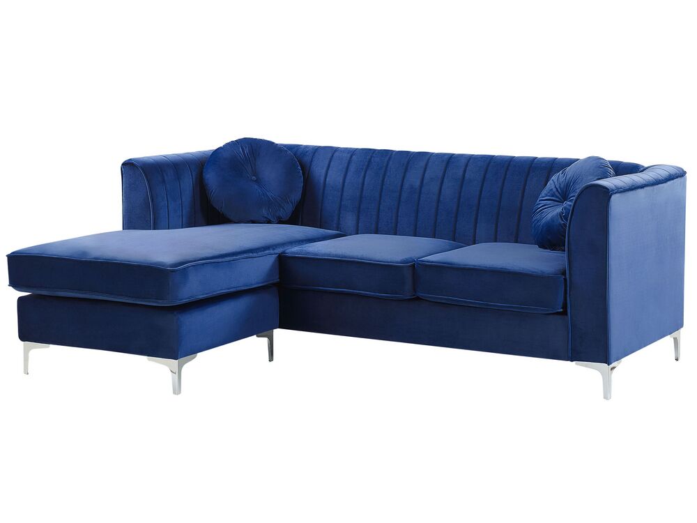 Right Hand Velvet Corner Sofa Navy Blue TIMRA Beliani