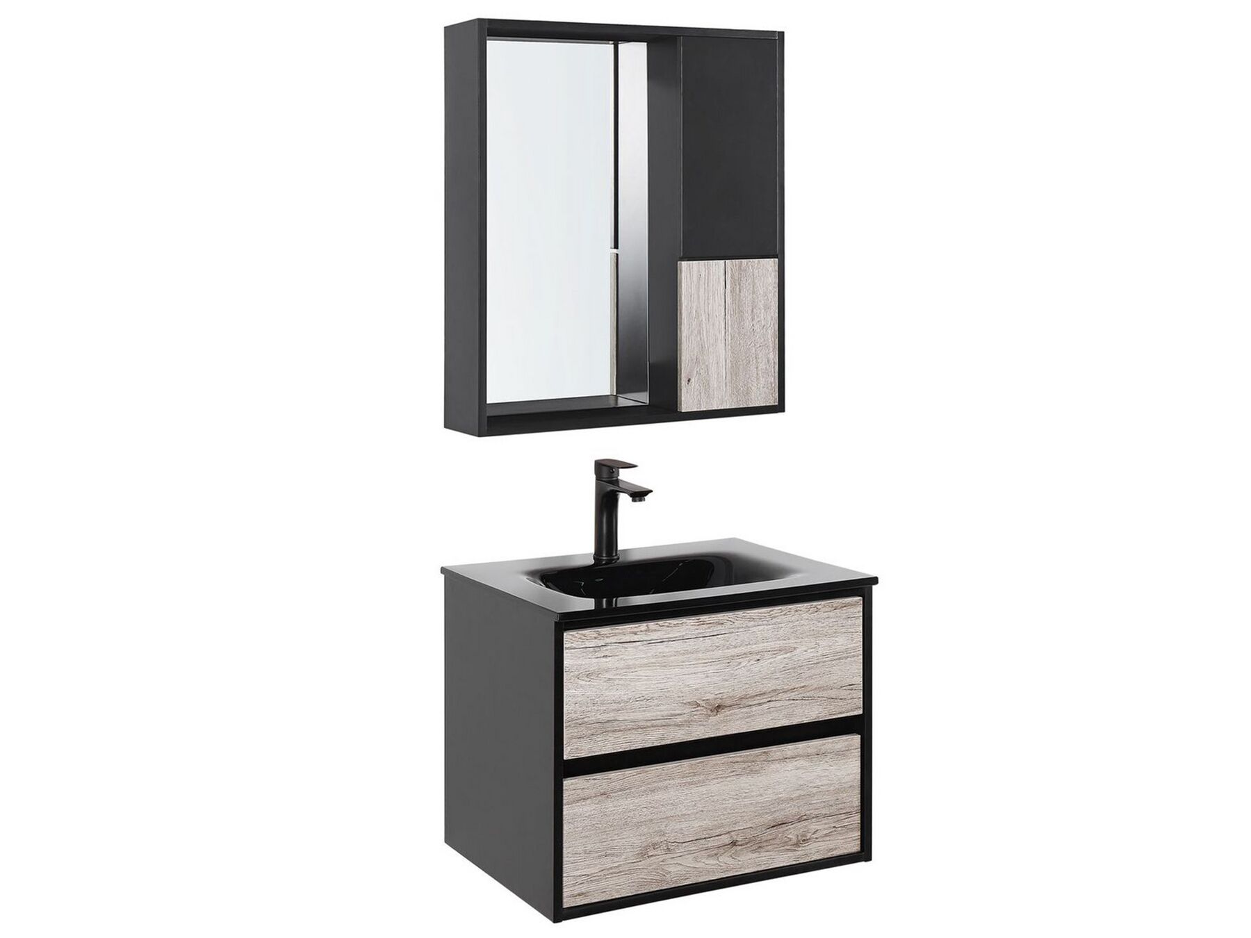 Sada koupelnového nábytku se zrcadlovou skříňkou 60 cm světlé dřevo / černá TERUEL_817207