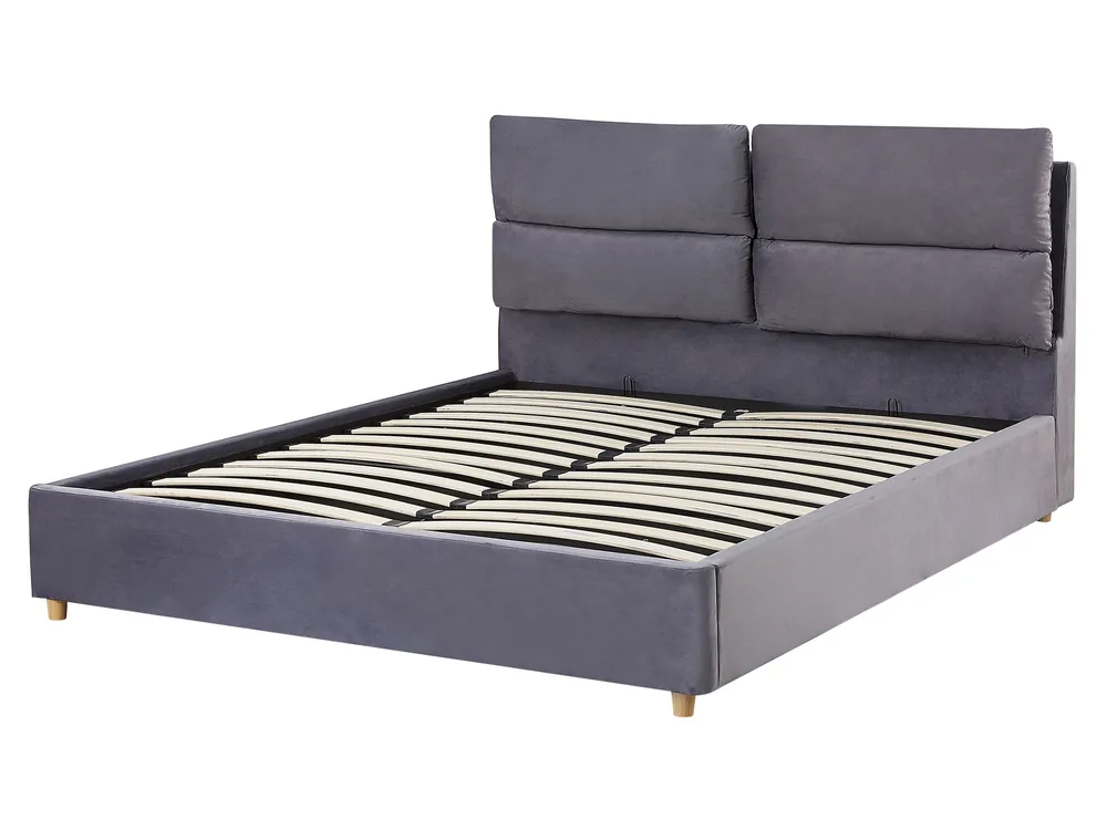 Bett mit Stauraum BATILLY Samtstoff Grau 160 x 200 cm_763507