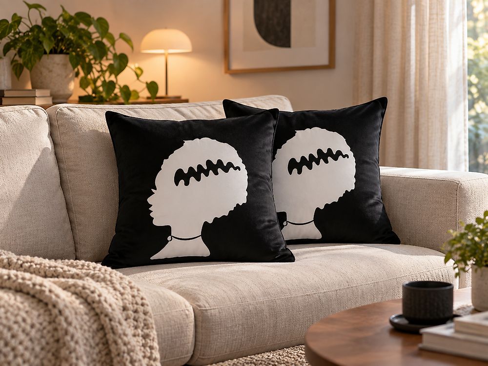 Set of 2 Decorative Cushions MANDEVILLA 45 x 45 cm Velvet Black Abstract Pattern