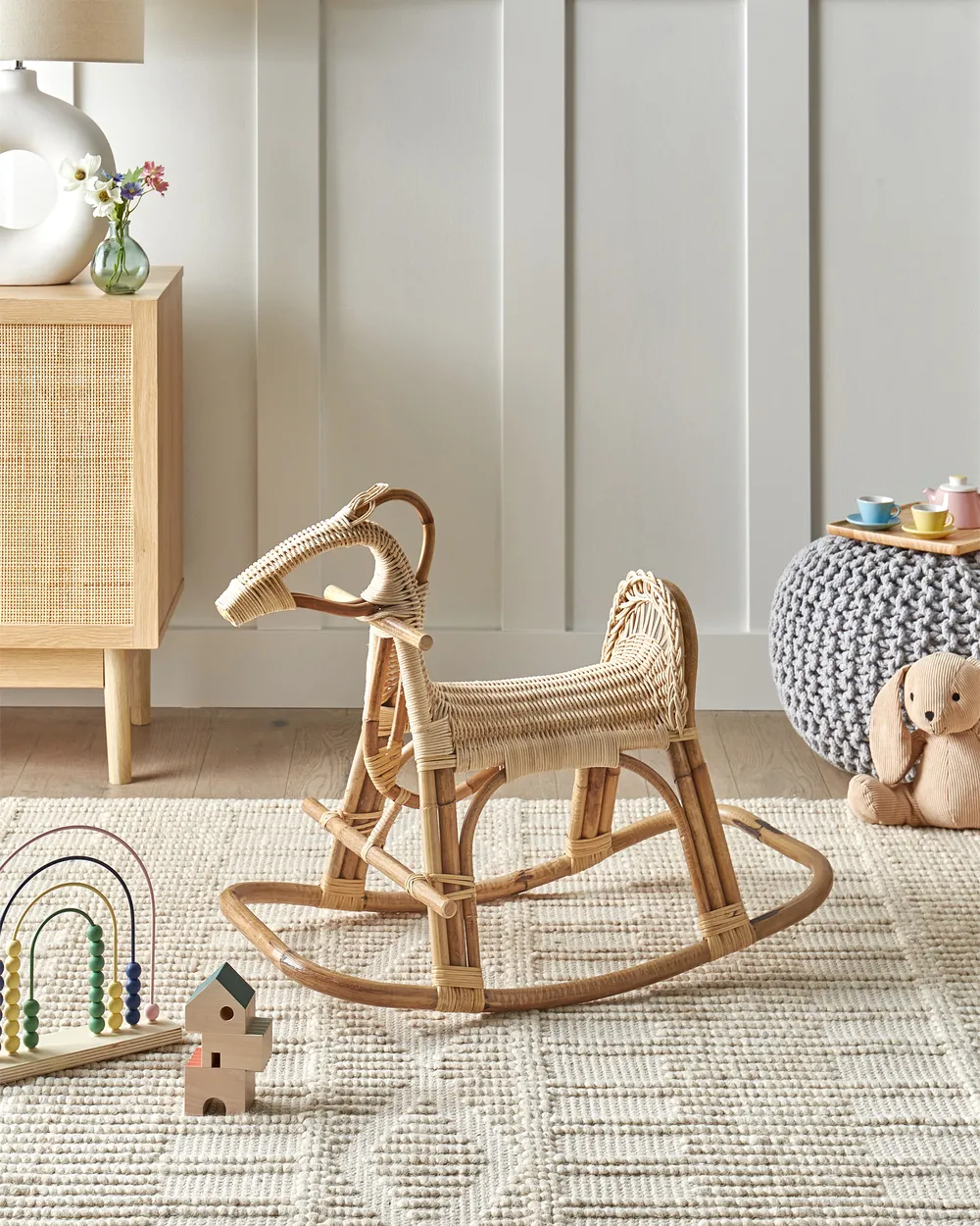 Kids Rocking Chair Horse ARILLAS Rattan Natural