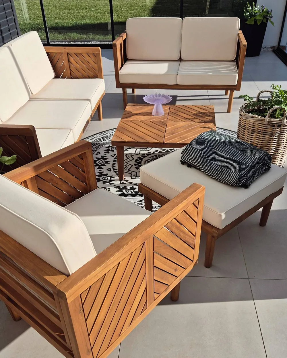 Garden Lounge Set with Table and Ottoman 6 Seater BARATTI Acacia Wood Brown_923241