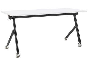 Folding Office Desk with Casters 160 x 60 cm White and Black BENDI