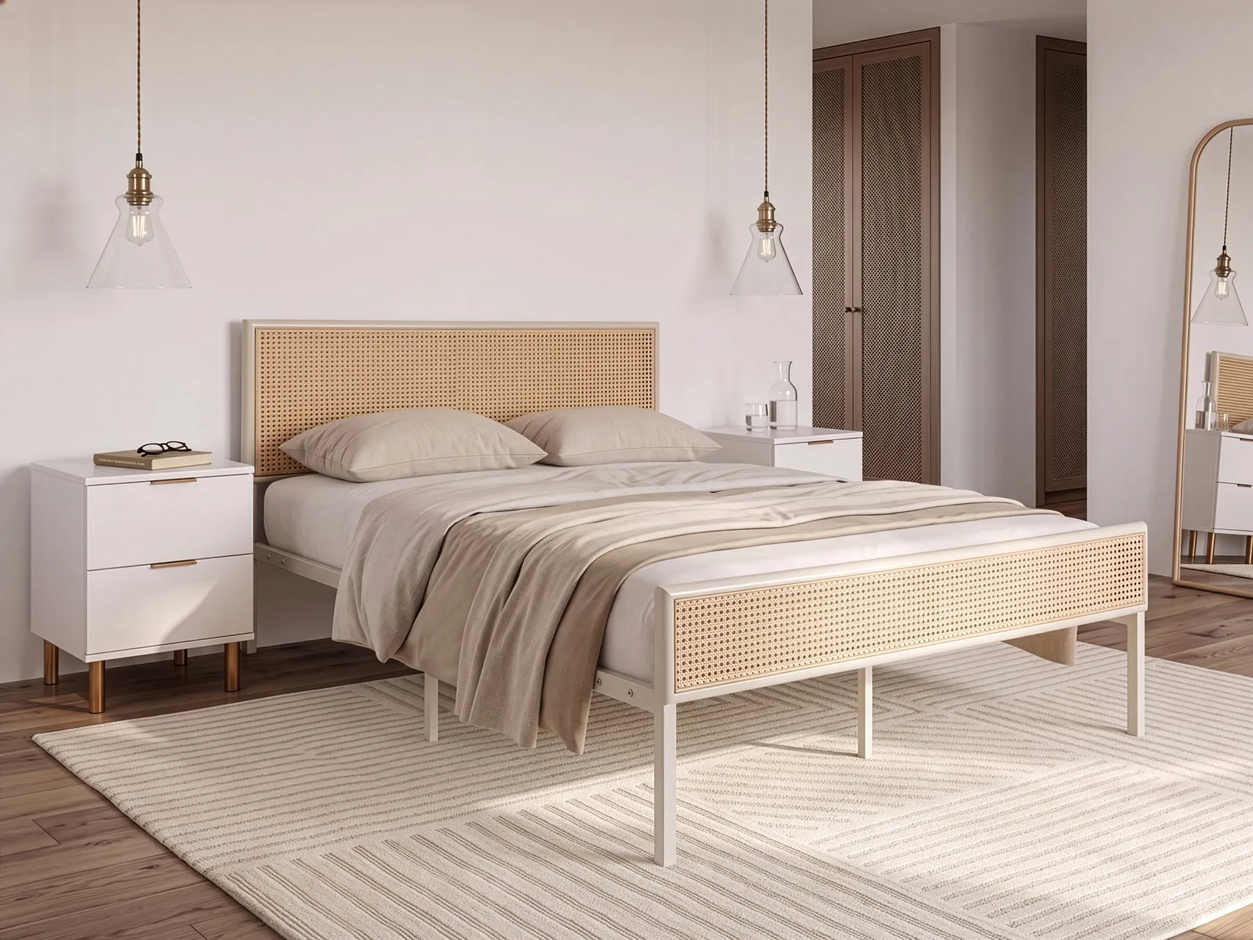 Bed PE Rattan AVANTON 140 x 200 cm (EU Double) Beige_1116810