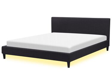 Čalúnená posteľ s bielym LED osvetlením 180 x 200 cm čierna FITOU