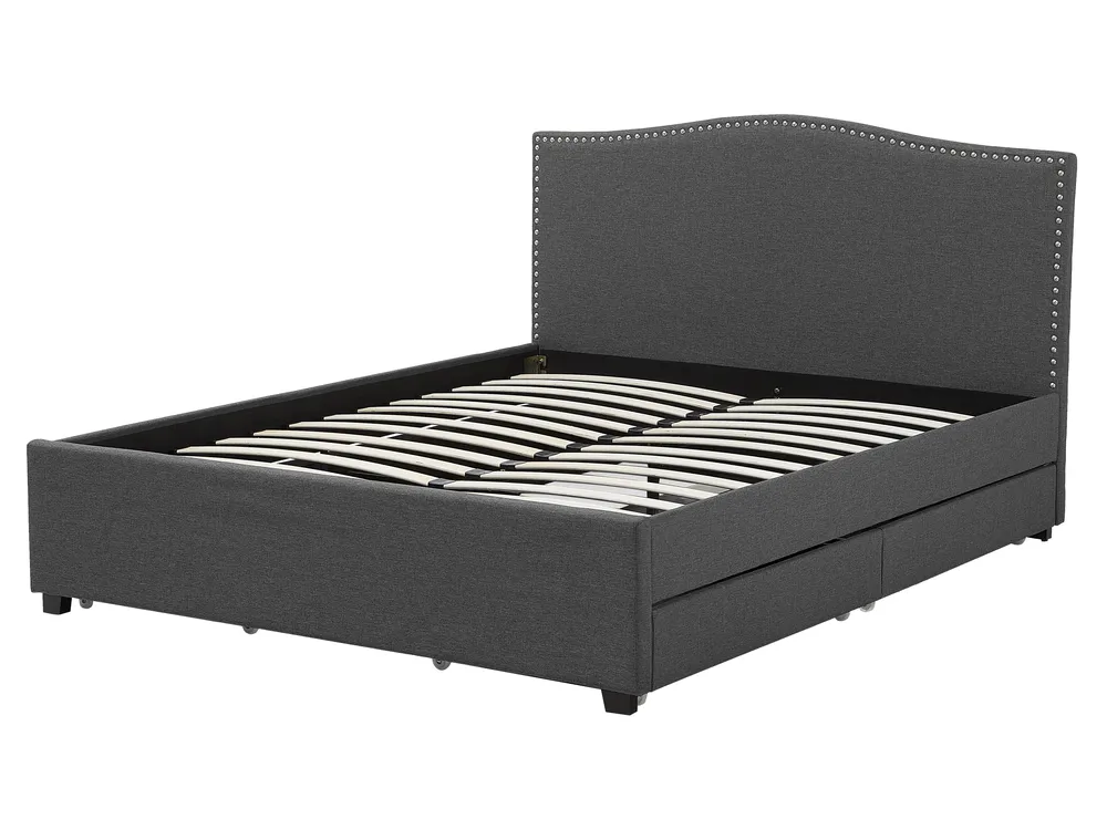 Bed met opbergladen MONTPELLIER Stof Grijs 160 x 200 cm LED_708655