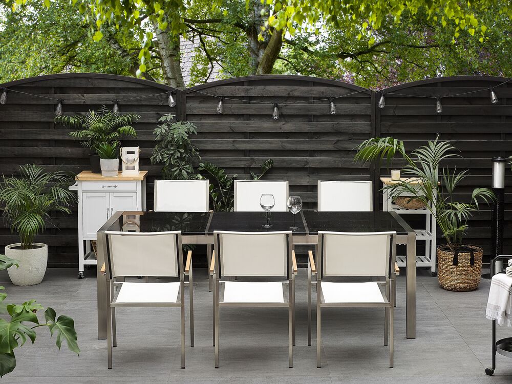 Granite Garden Table Triple Plate Top 220 x 100 cm Grey GROSSETO Beliani