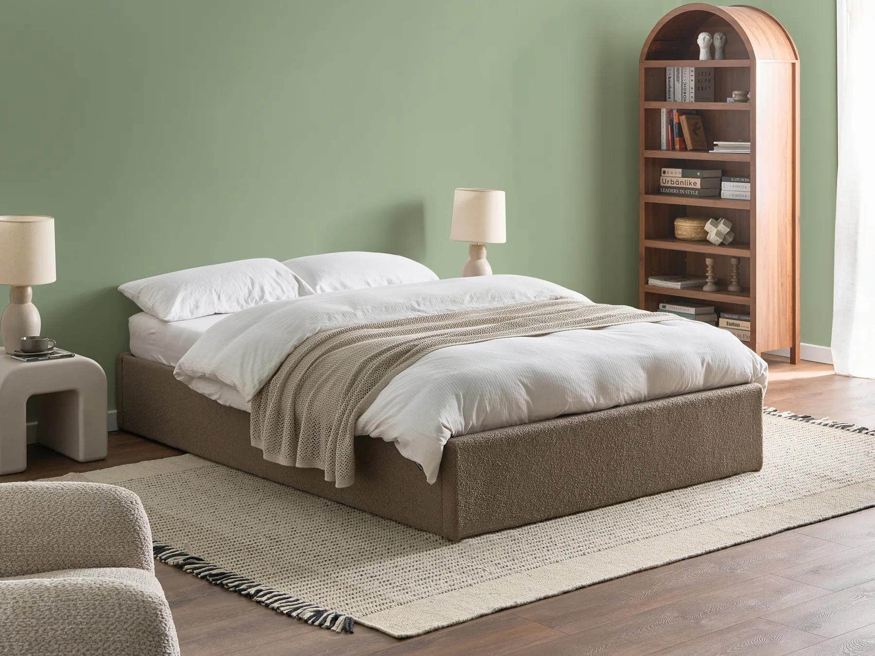 Ottoman Bed without Headboard DINAN Boucle Taupe 140 x 200 cm (EU Double)_1061925