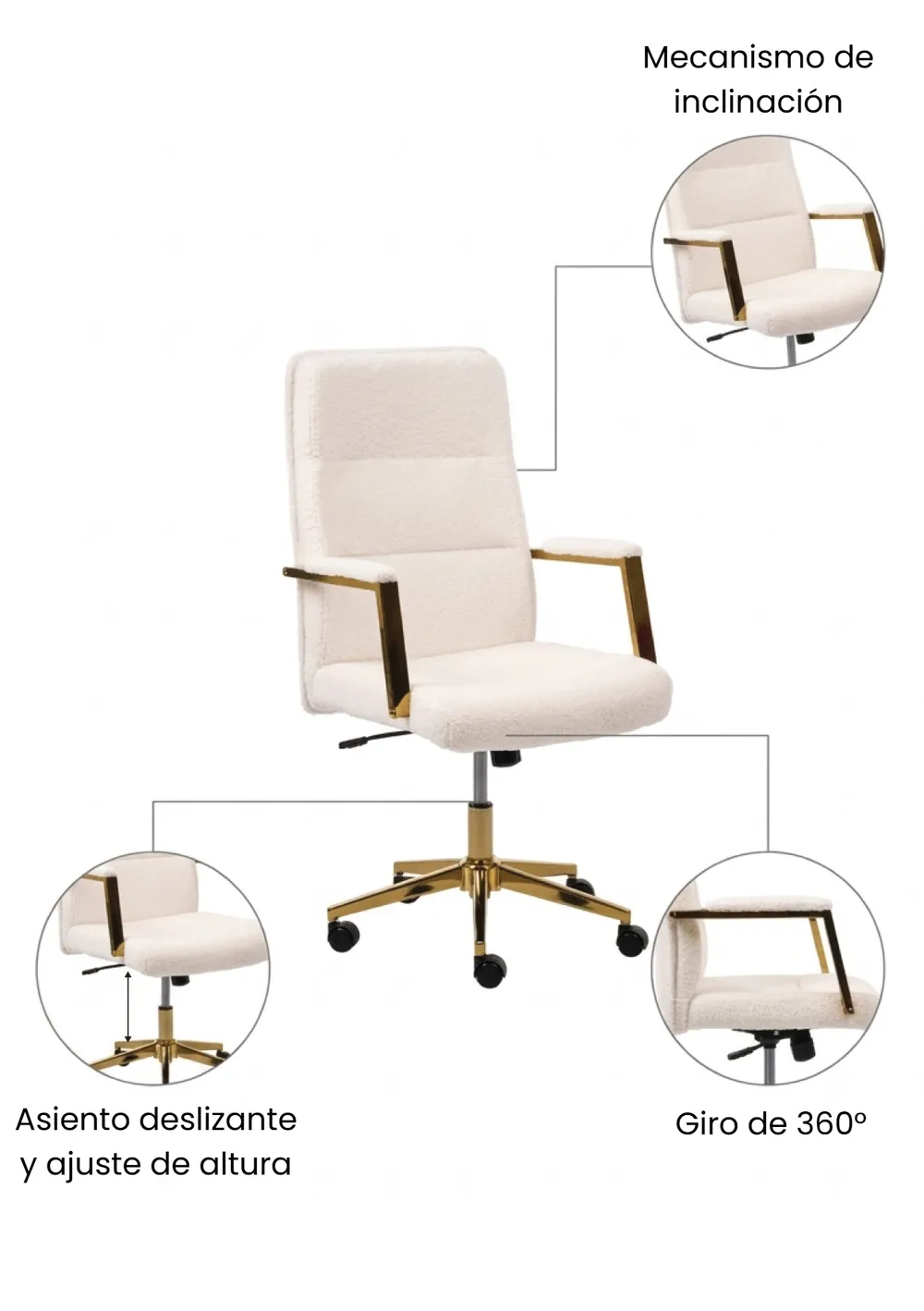 Silla ejecutiva DEMURE Bouclé Blanco crema_1063331