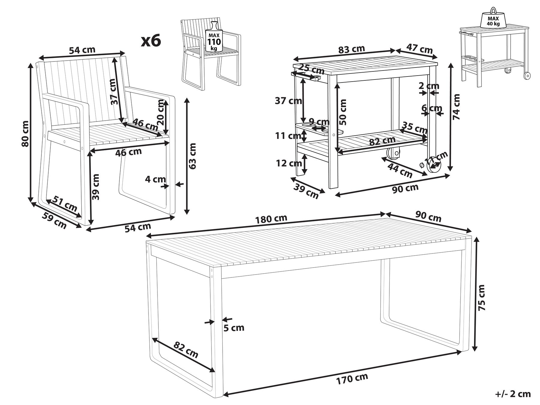 Set da pranzo da giardino con carrello 6 posti SASSARI II Legno di acacia certificato Marrone chiaro_923795