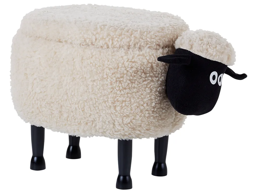 Storage Animal Stool SHEEP Fabric Light Beige - Main Image