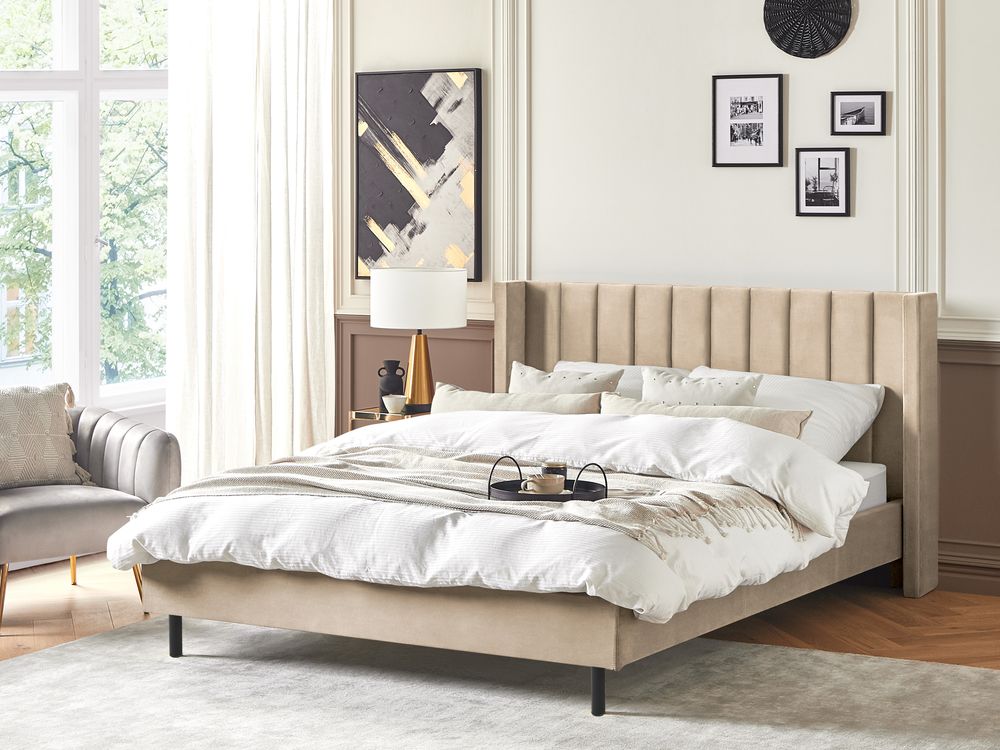 Bed Velvet VILLETTE 180 x 200 cm (EU Super King) Beige