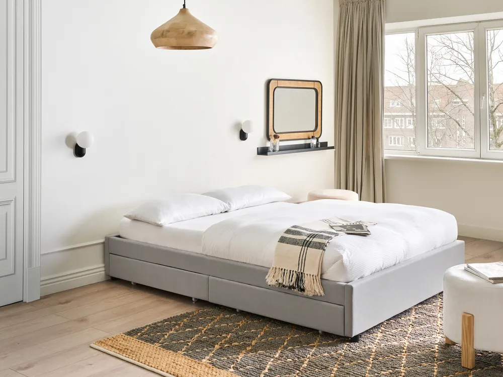 Bed with Storage Drawers without Headboard PRADES Fabric Light Grey 160 x 200 cm (EU King Size)_996102