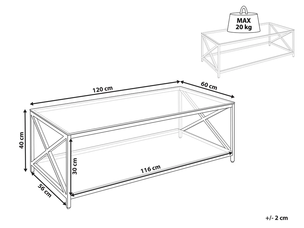 Coffee Table AUDET Tempered Glass Silver_857820