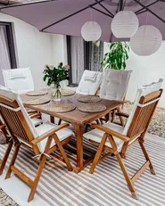Set da pranzo da giardino 6 posti JAVA con cuscini Legno d'acacia Bianco sporco_932332