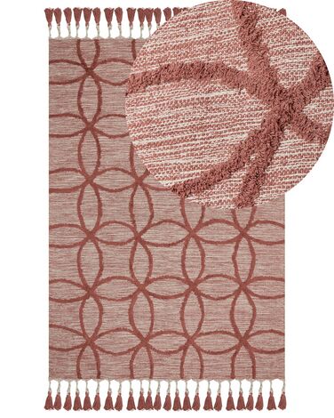 Teppich Baumwolle rot 160 x 230 cm geometrisches Muster Kurzflor KIRSEHIR