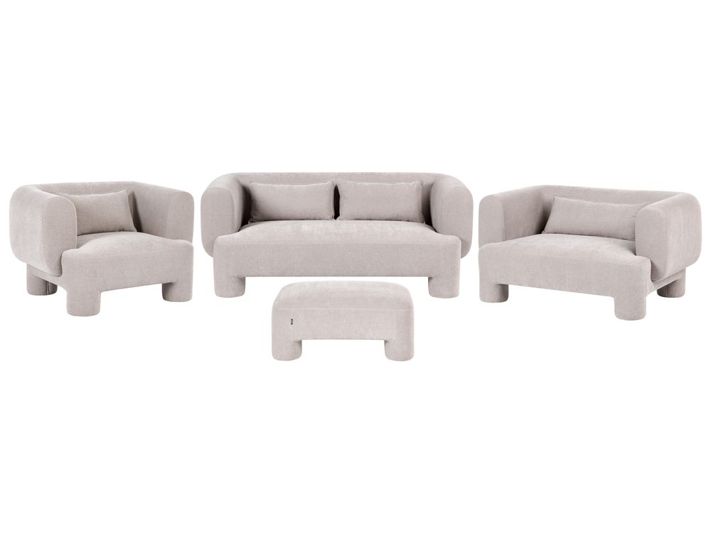 Conjunto de sala de estar 6 plazas HOGBO con otomana Tela Beige