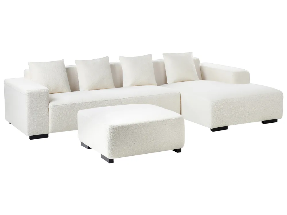 Corner Sofa 4 Seater LUNGO with Ottoman Boucle White Left Hand_962376