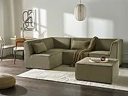 Modul Ecksofa 4-Sitzer LEMVIG mit Ottomane Cord Grün rechtsseitig_1188314