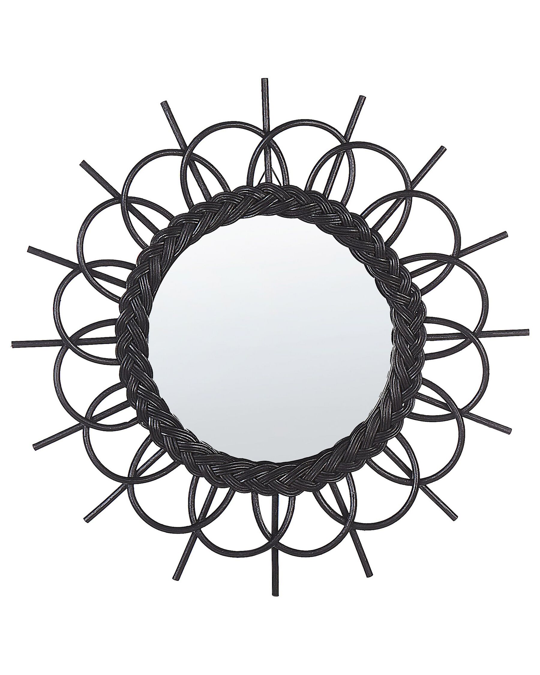 Rattanowe okrągłe lustro ścienne słońce ⌀ 60 cm czarne TELAKIA_822205