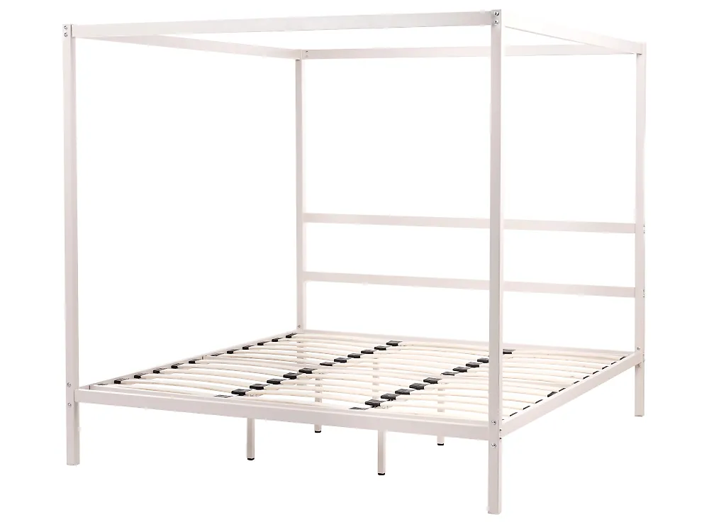 Four Poster Bed Metal LESTARDS 180 x 200 cm (EU Super King) Light Beige_1165328