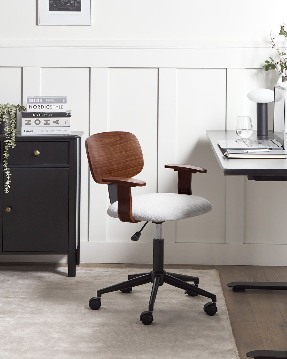 Chaise de bureau GUNNISON Lin synthétique Gris clair