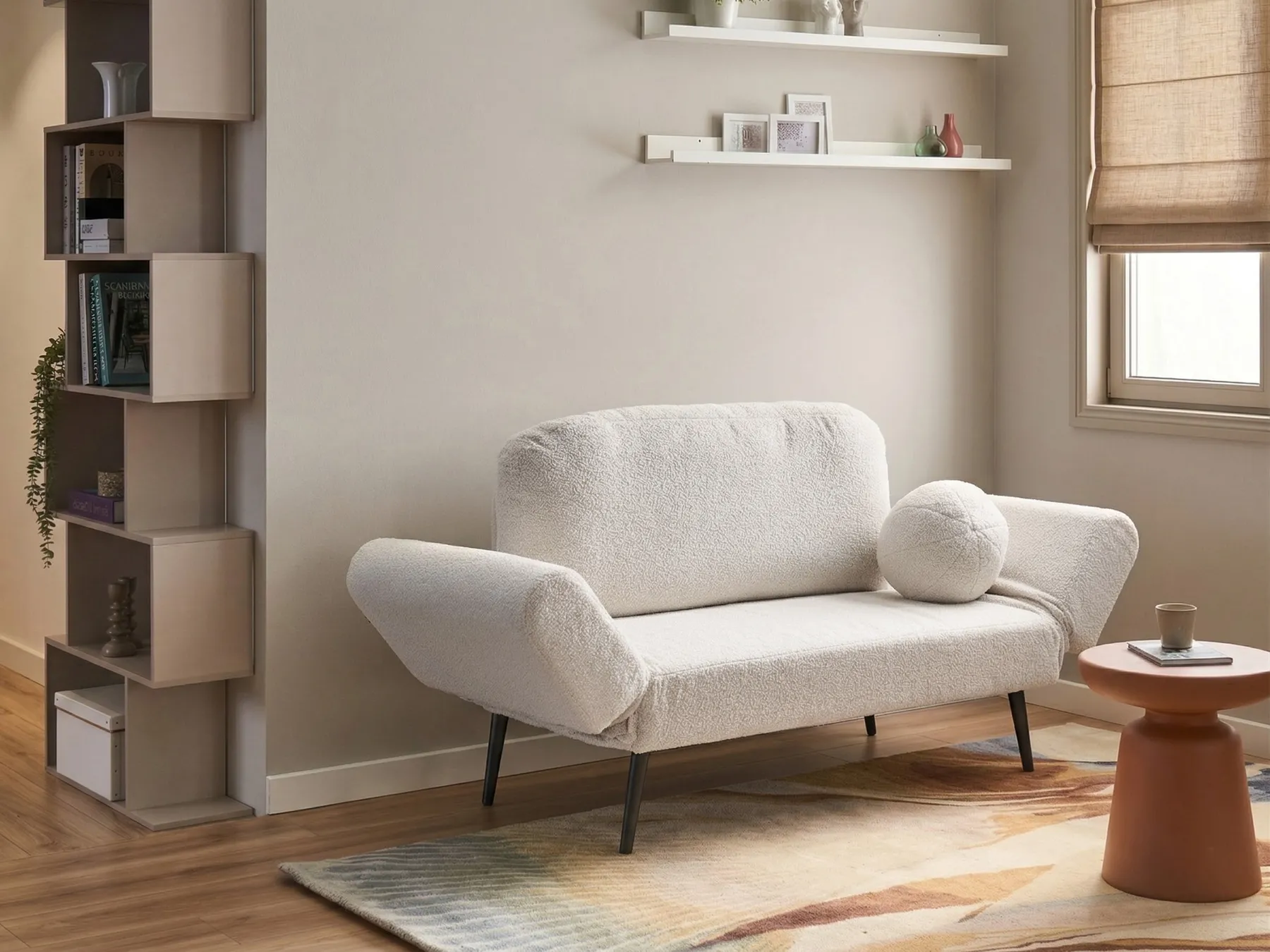 Sofa Bed 2 Seater DOROTEA Boucle Off-White_1071428