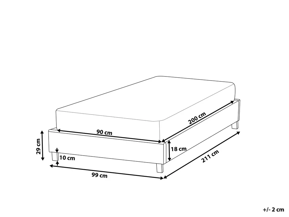 Bed without Headboard Fabric ROANNE 90 x 200 cm (EU Single) Grey_721511
