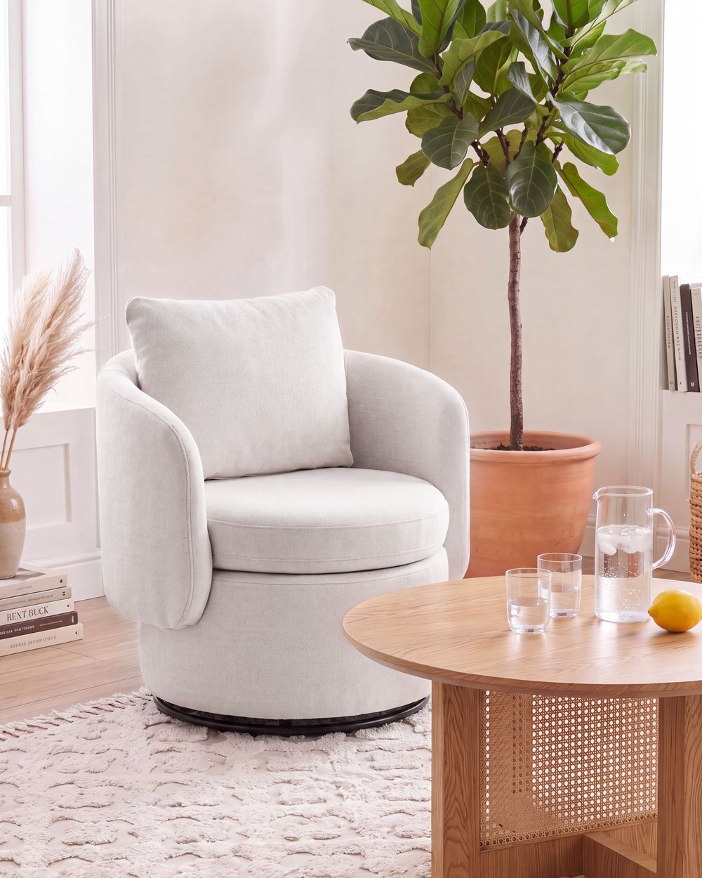 Swivel Armchair HORSENS with Storage Fabric Off-White