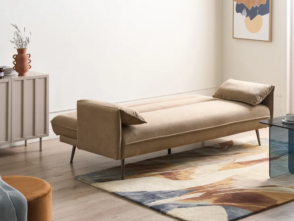 Divano letto 3 posti VAYLA Tessuto Marrone chiaro_1056780