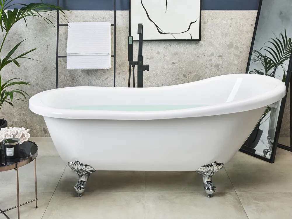 Retro Badewanne Schwarz Oval 170cm - Freistehend Mit Löwenfüßen In Silber