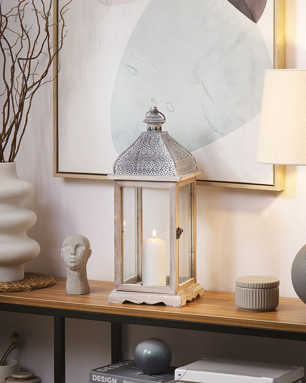 Lanterne SAMAR 47 cm Bois de pin Blanc