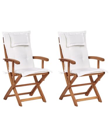 Set of 2 Garden Dining Chairs with Off-White Cushions MAUI II