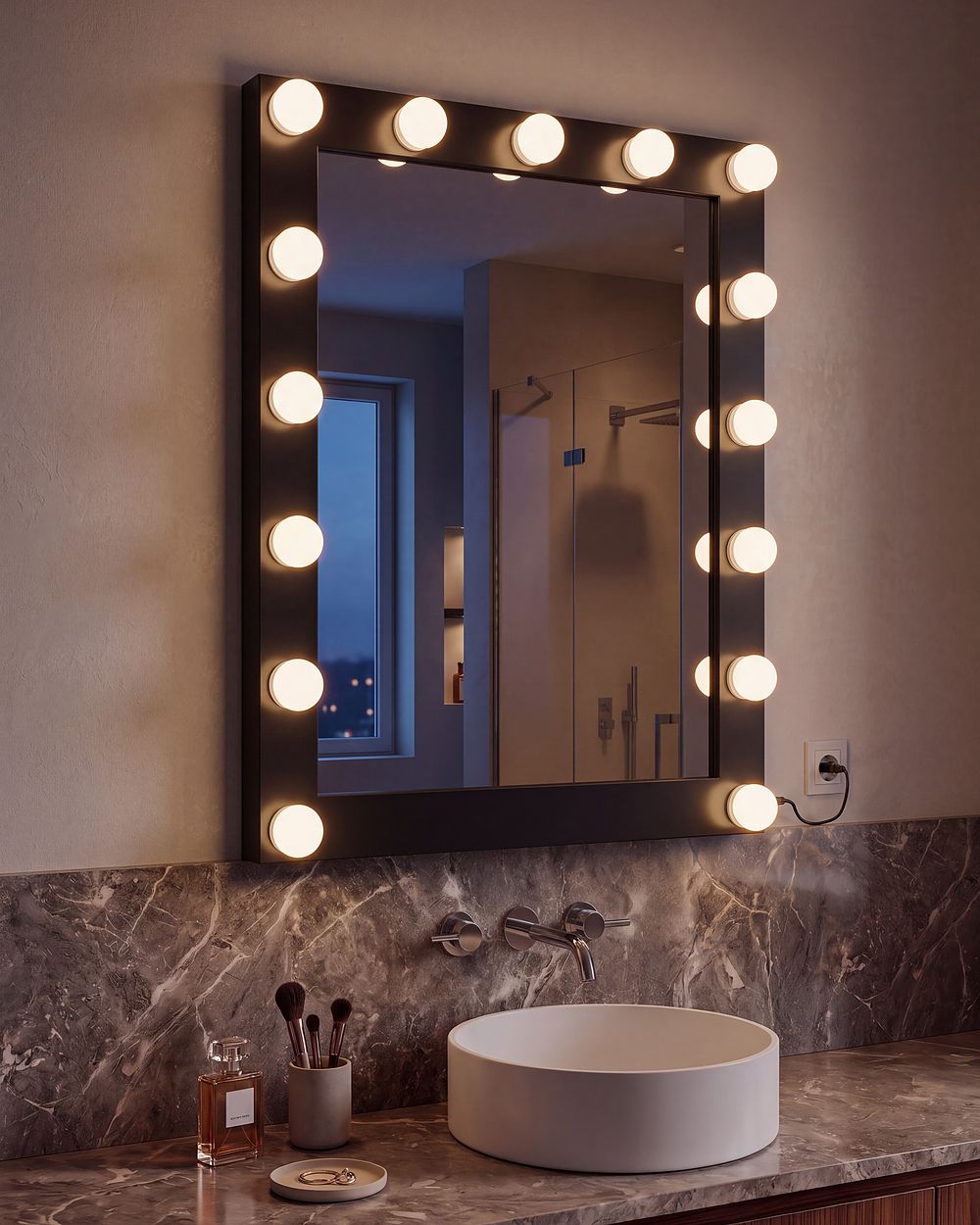 Specchio da bagno con luce LED ODENAS 50 cm 60 cm Nero