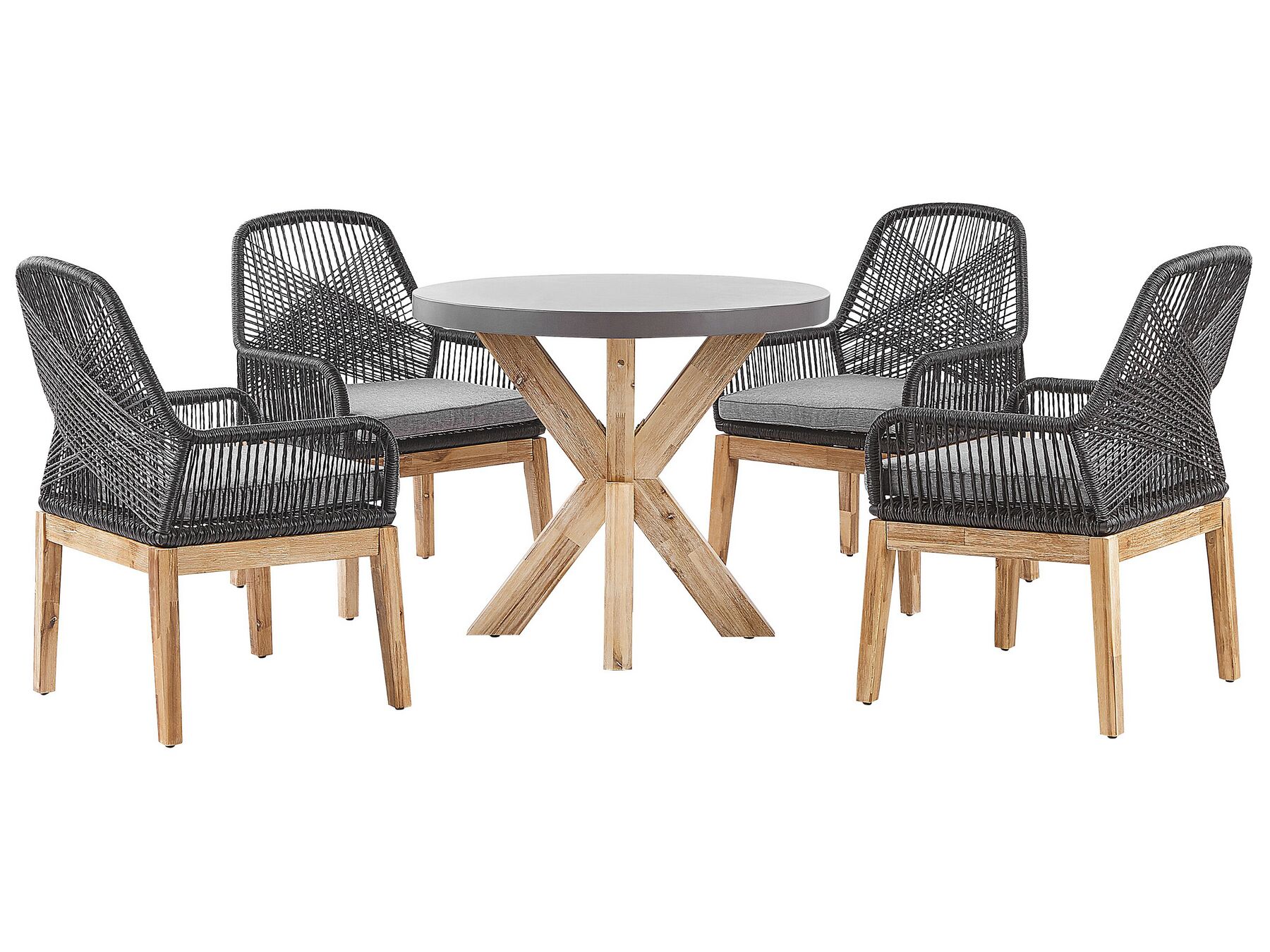 Trädgårdsmöbelset av runt bord och 4 stolar svart/grå OLBIA_809604