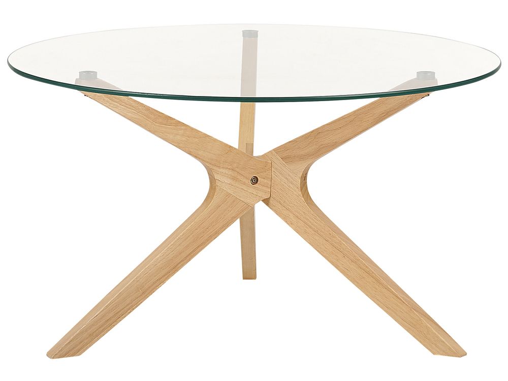 Set of 2 Glass Top Coffee Tables Light Wood VALLEY Beliani
