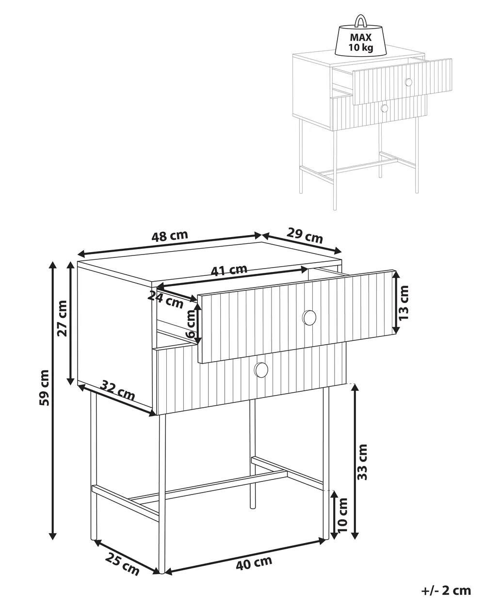 2 Drawer Bedside Table COVENTRY Black_946067