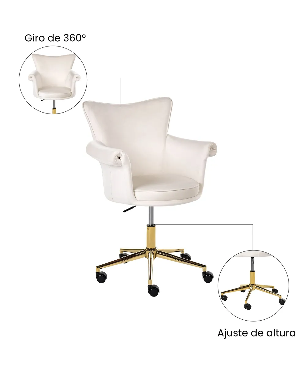 Silla de escritorio VELENCIA Terciopelo Blanco crema_1065160