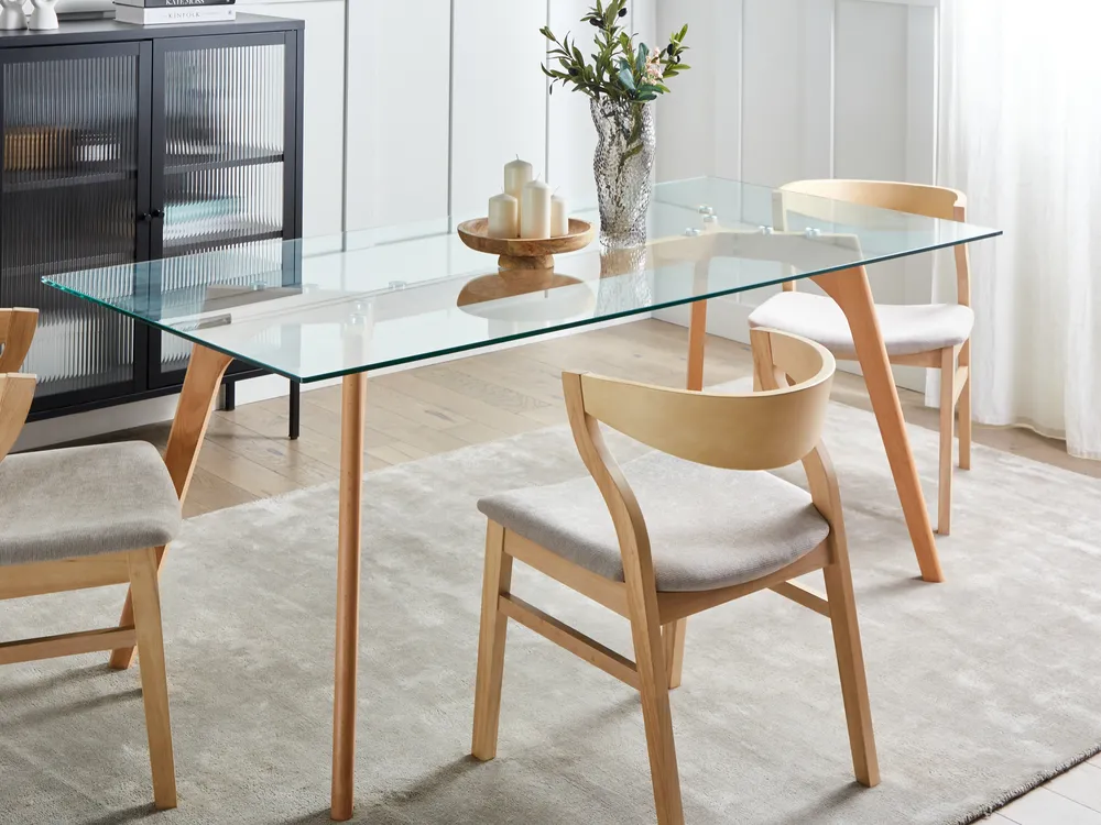 Solid Oak Legs Next Glass Top Dining Table Modern Dining Table